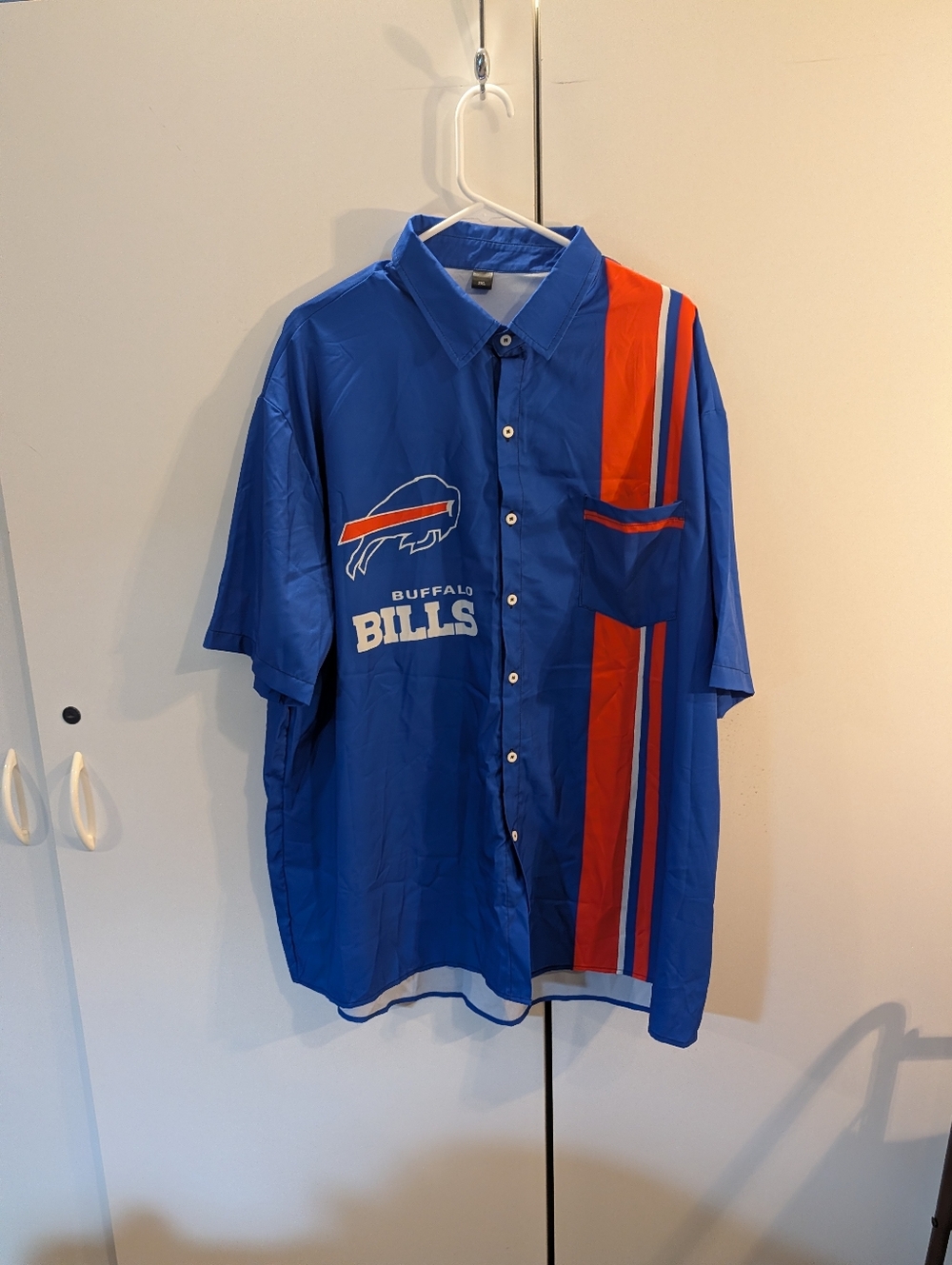 Buffalo Bills Blue Short-Sleeve Button-Down with Red & White Stripe